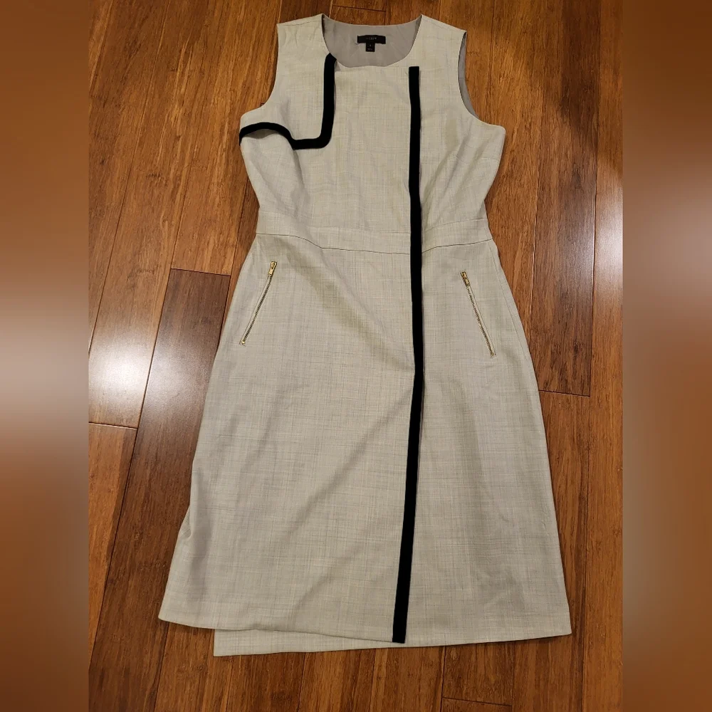 J. Crew Cream Midi Dress with Black Trim